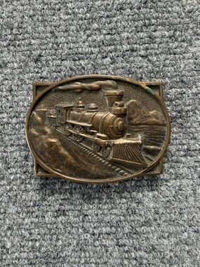 Vintage Train Motif Brass Belt Buckle by BTS